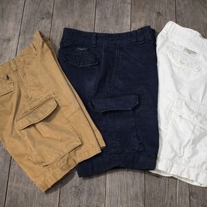 Polo Ralph Lauren Cargo Shorts Lot 3 Pair Mens Size 33 Tan Navy White Classic